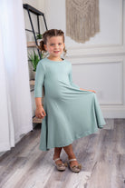 3/4 sleeve modest girls gracelyn dress pretty prints and solid colors