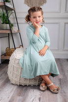 3/4 sleeve modest girls gracelyn dress pretty prints and solid colors