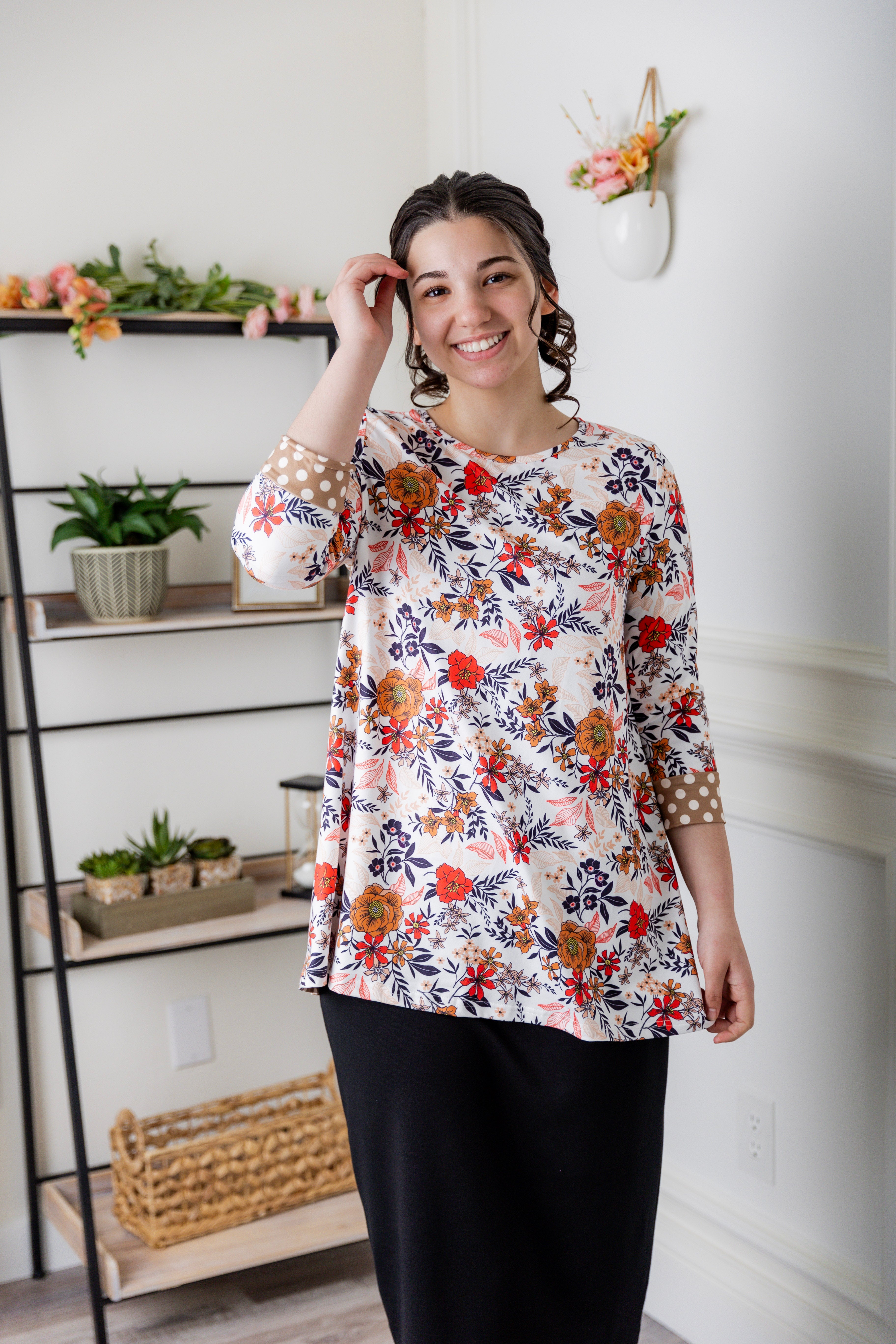 3/4 sleeve modest matilda top pretty prints