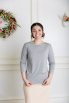 modest layering tee with 3/4 length sleeves