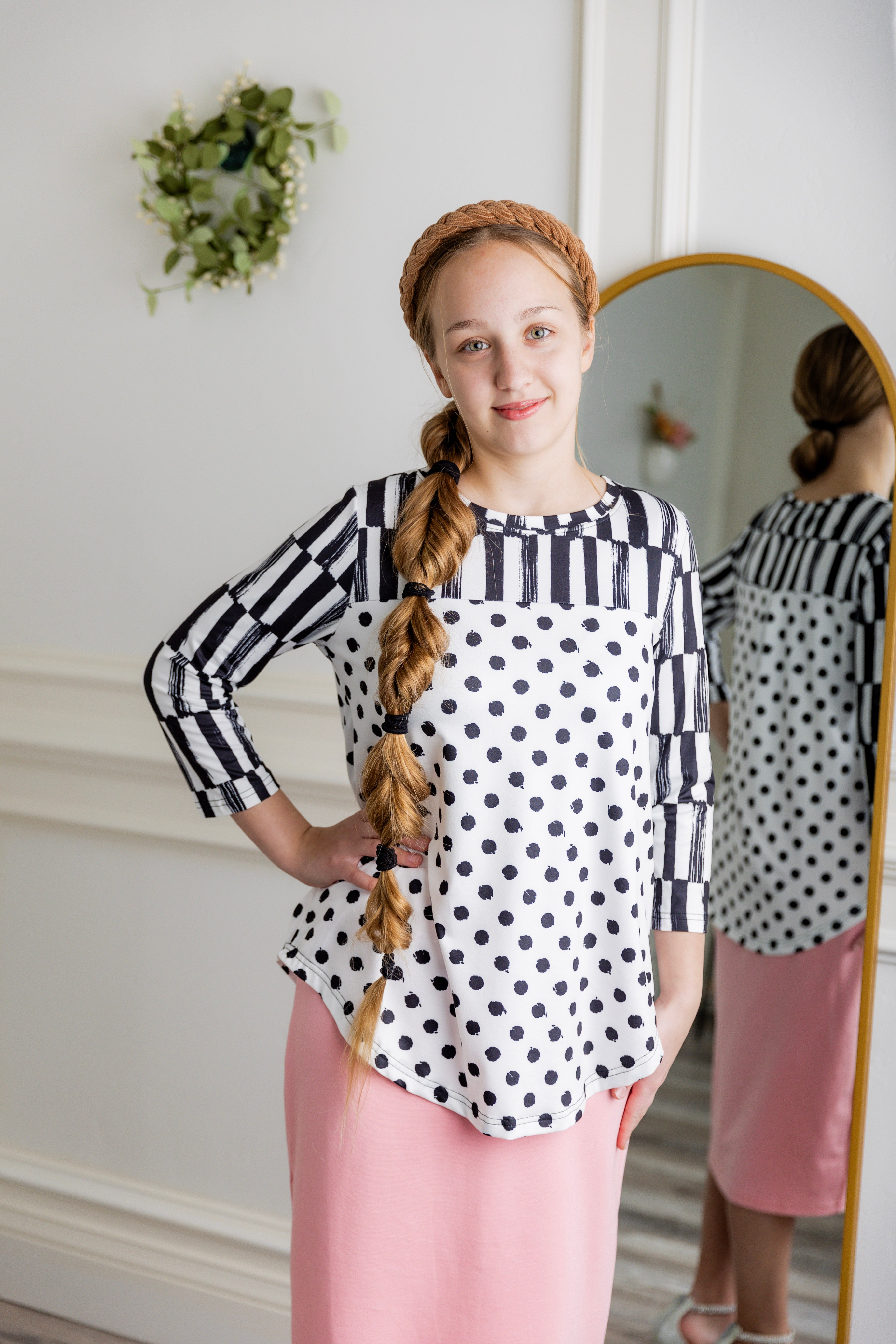 modest comfy 3/4 sleeve top pretty prints 