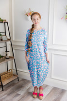 3/4 sleeve modest dress with pockets pretty prints