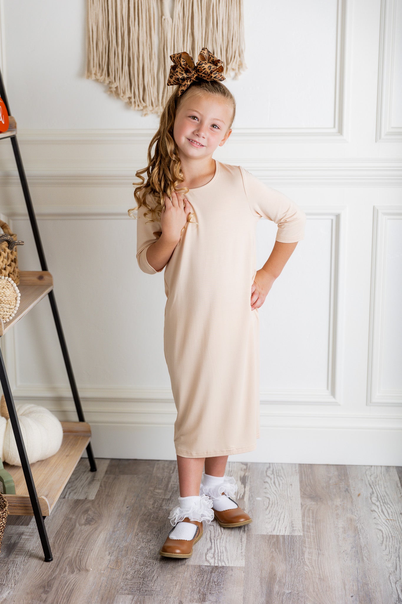 modest girls midi layering dress in solid colors