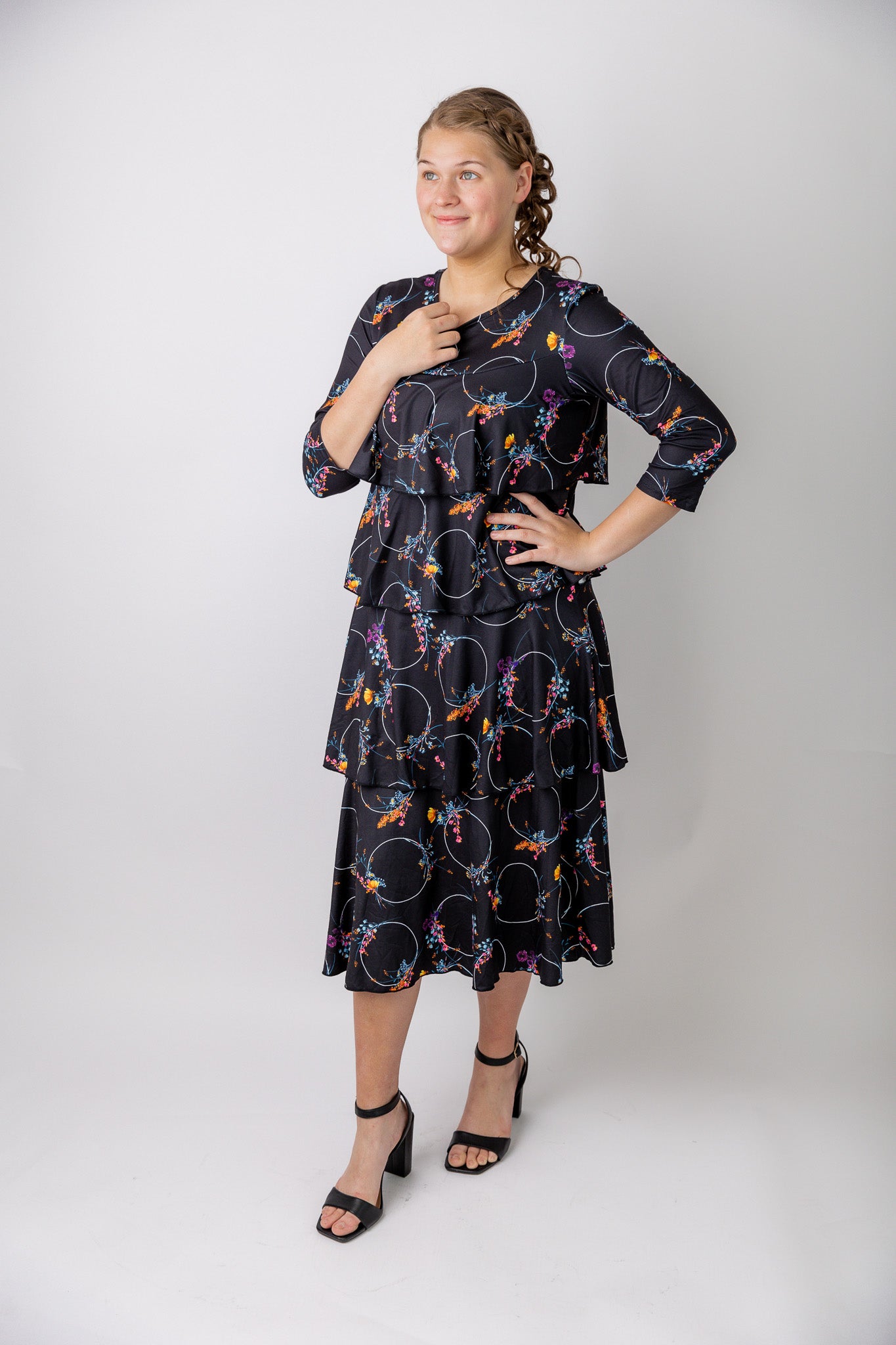 modest midi ruffle dress prints and solids