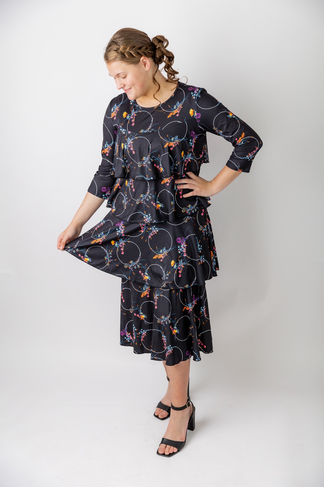 modest midi ruffle dress prints and solids