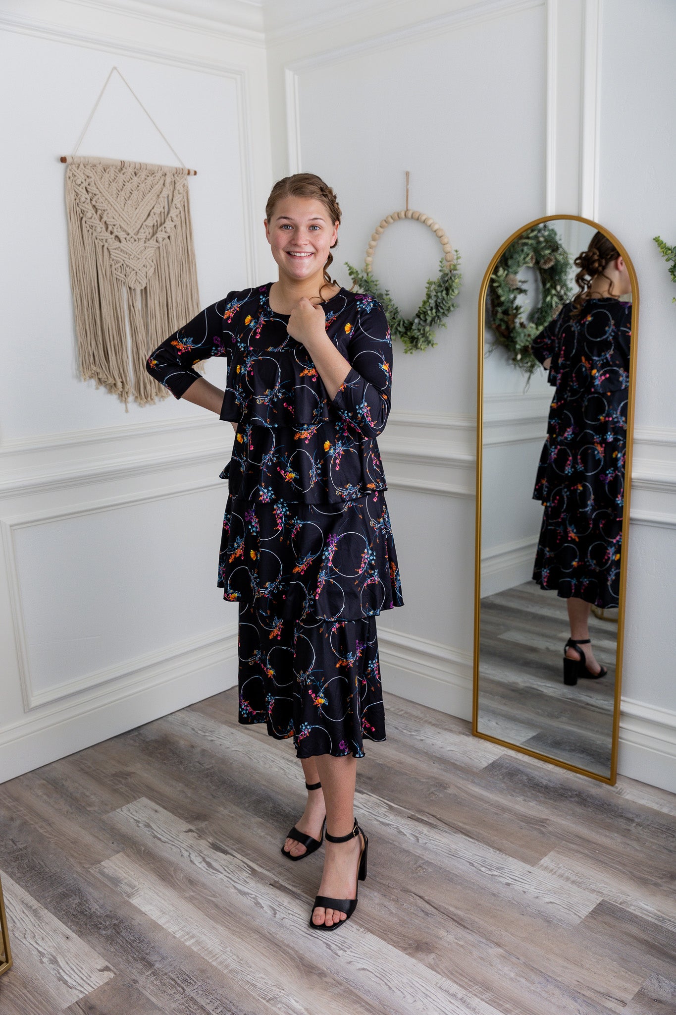 modest midi ruffle dress prints and solids