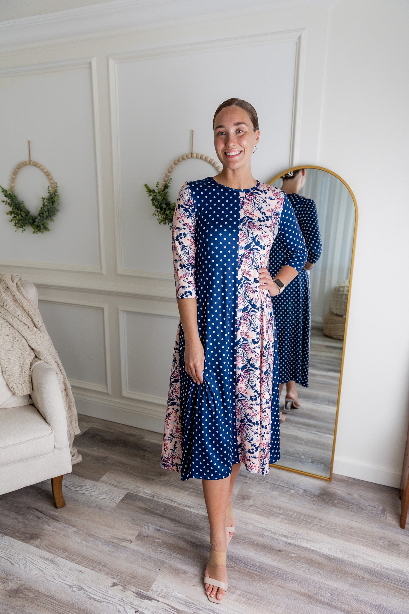 modest 3/4 sleeve long dress pretty prints