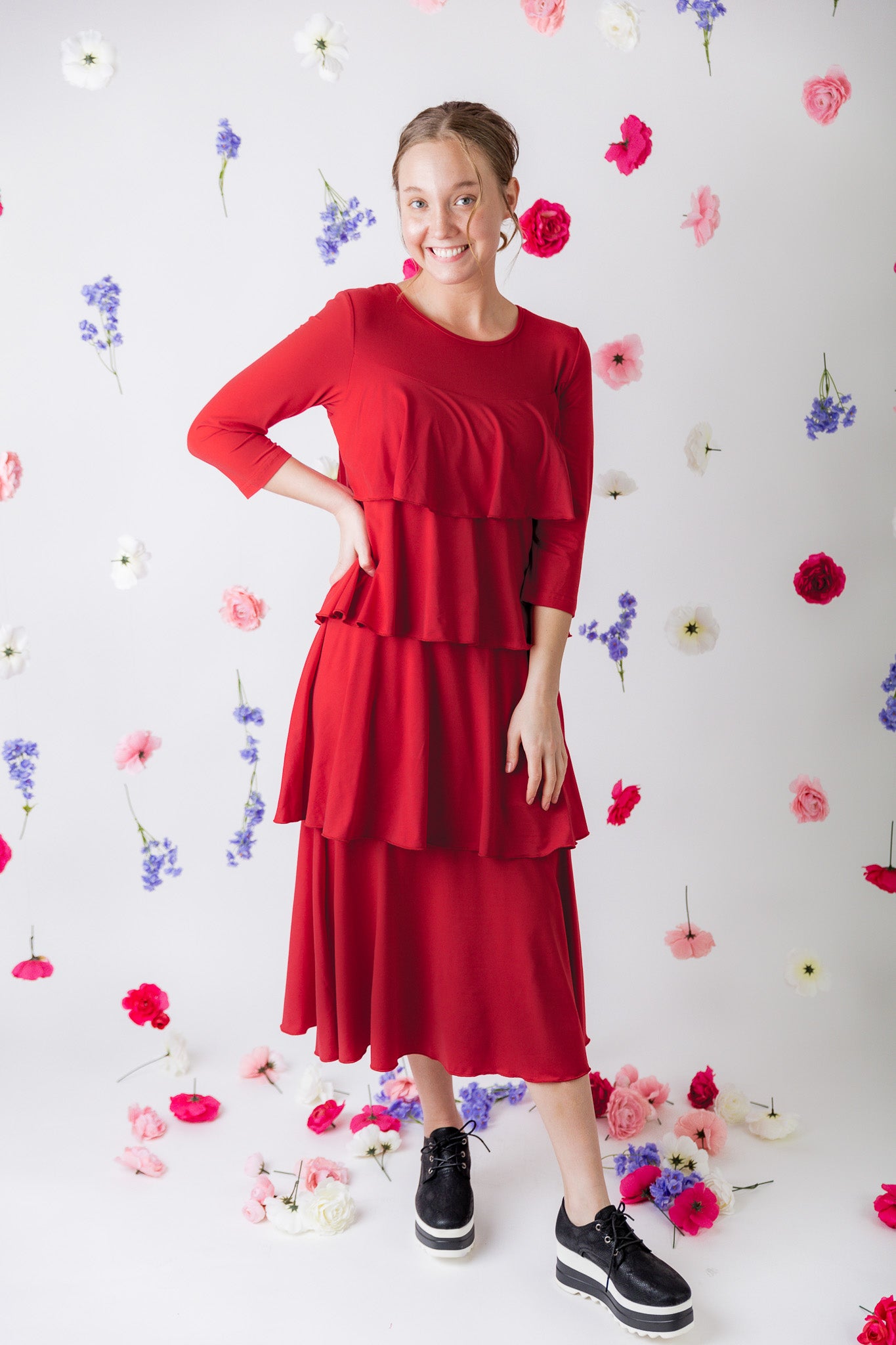 modest midi ruffle dress prints and solids