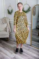 modest midi dress with hem elastic pretty prints