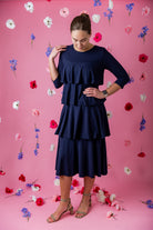 modest midi ruffle dress prints and solids