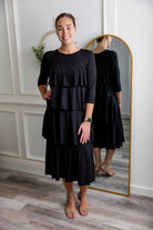 modest midi ruffle dress prints and solids