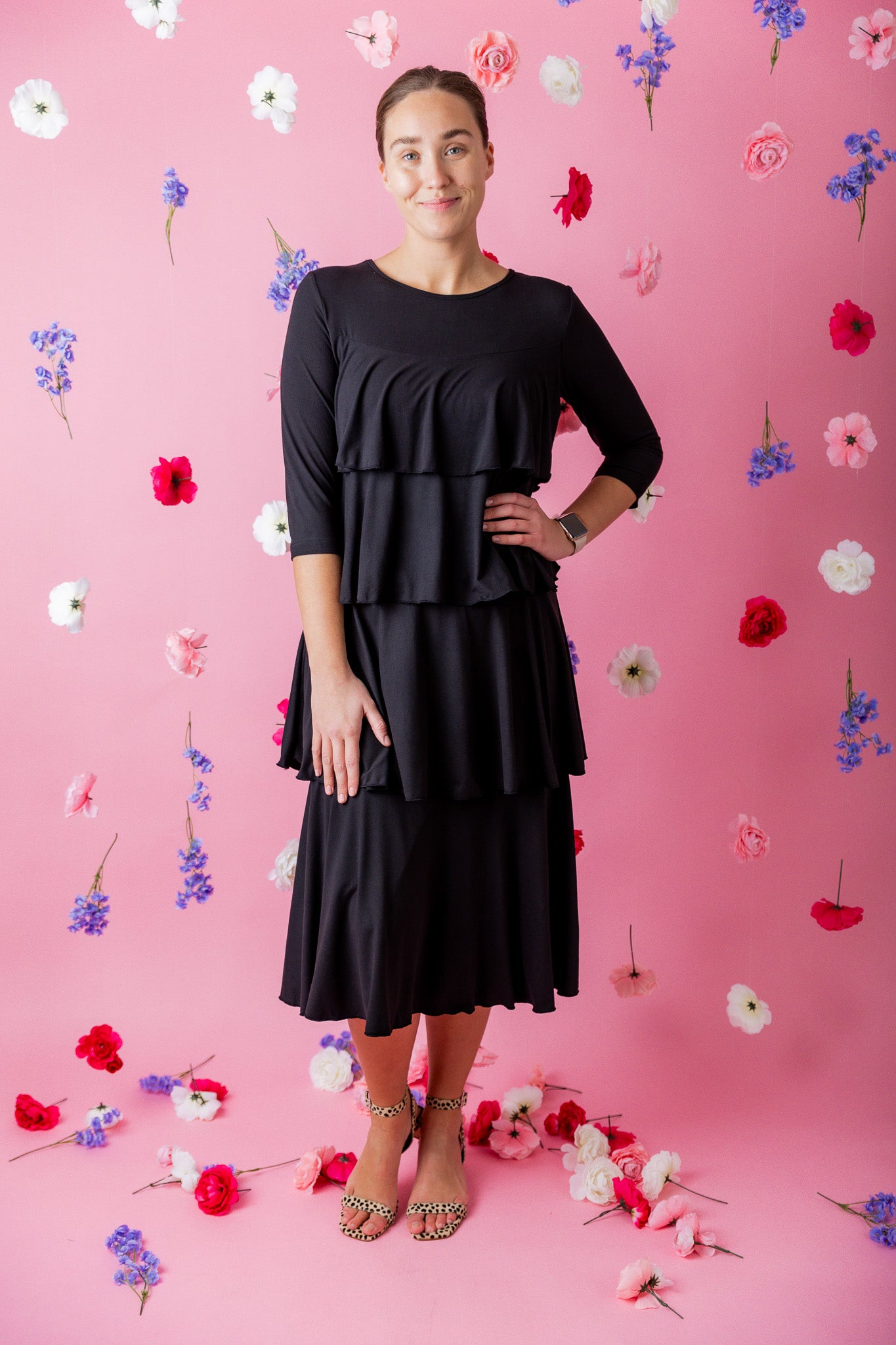 modest midi ruffle dress prints and solids