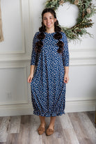 modest midi dress with hem elastic pretty prints