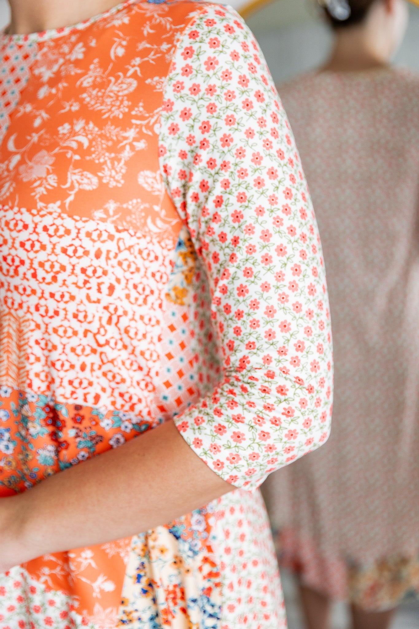 modest 3/4 sleeve high low top pretty prints