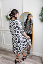 modest 3/4 sleeve high low top pretty prints