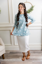 3/4 sleeve modest top pretty prints and solids