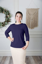 modest layering tee with 3/4 length sleeves