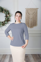 modest layering tee with 3/4 length sleeves