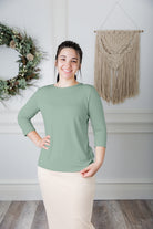 modest layering tee with 3/4 length sleeves