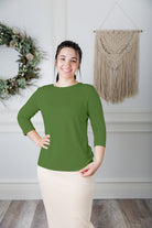 modest layering tee with 3/4 length sleeves