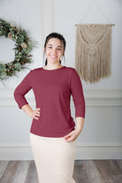 modest layering essential tee with 3/4 length sleeves