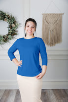 modest layering tee with 3/4 length sleeves