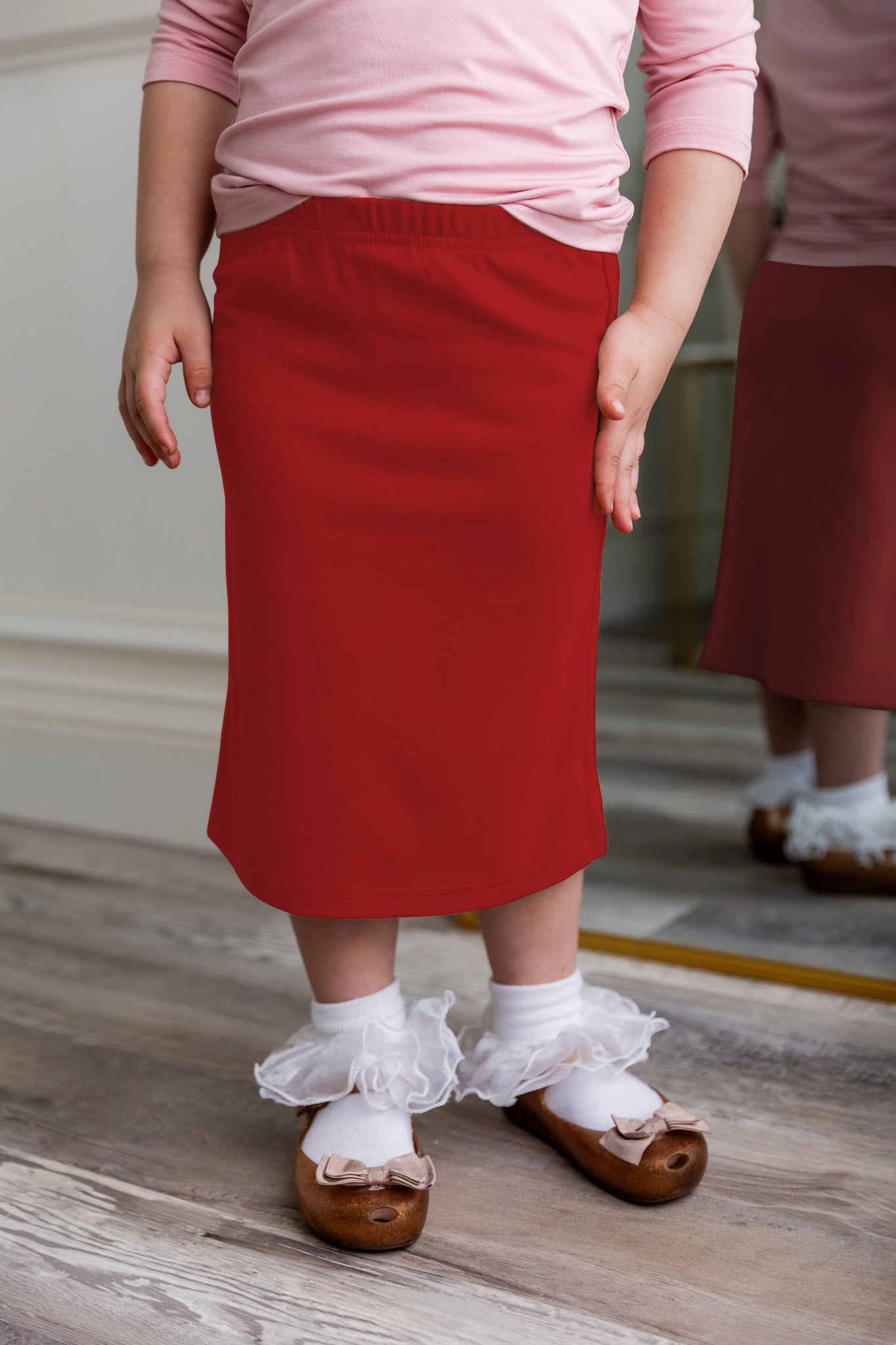 girls modest midi length solid skirts