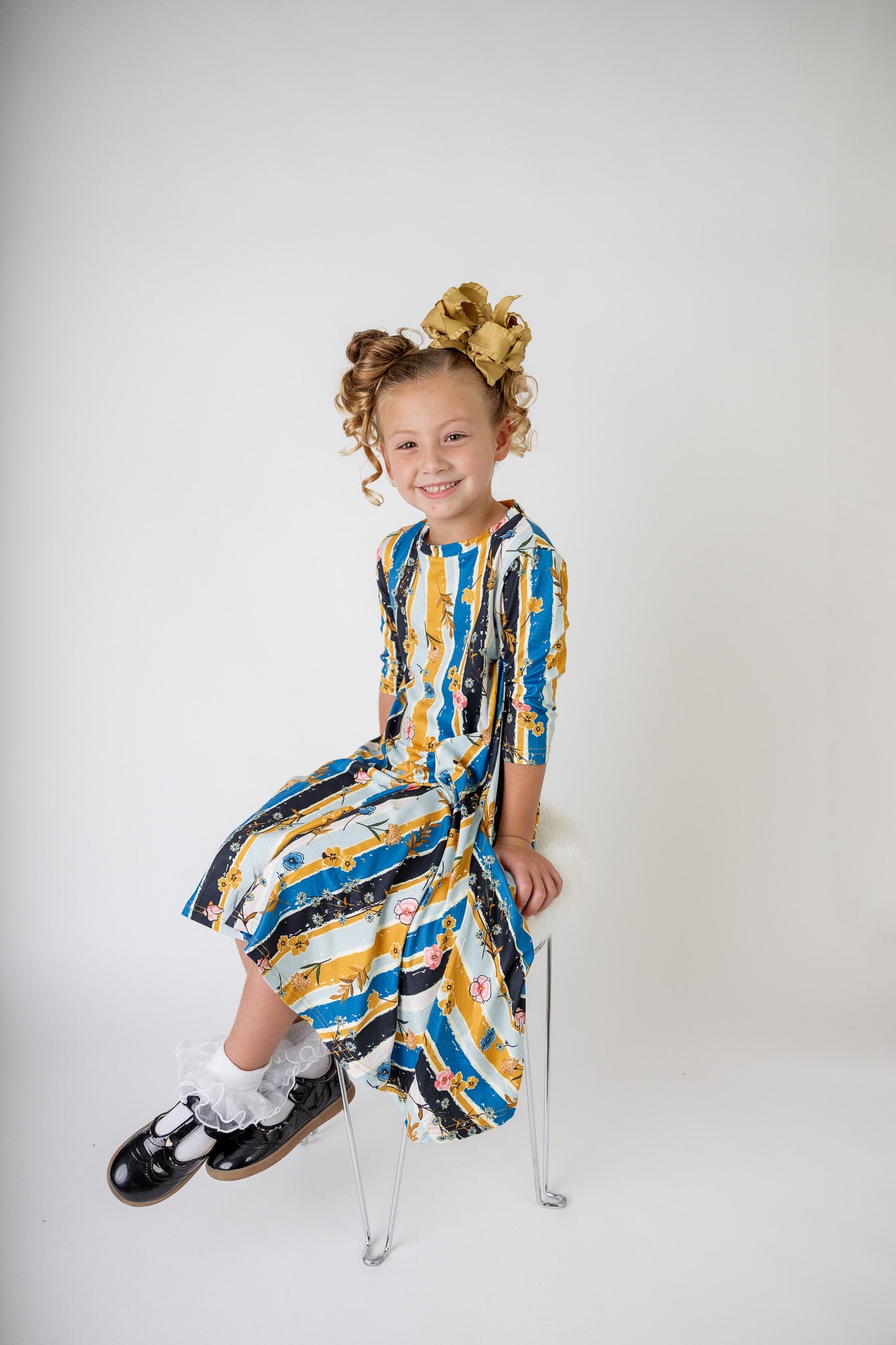 3/4 sleeve modest girls gracelyn dress pretty prints and solid colors