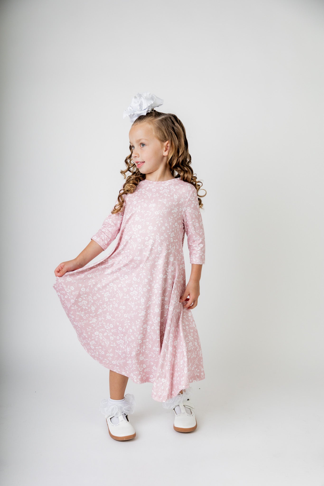 3/4 sleeve modest girls gracelyn dress pretty prints and solid colors