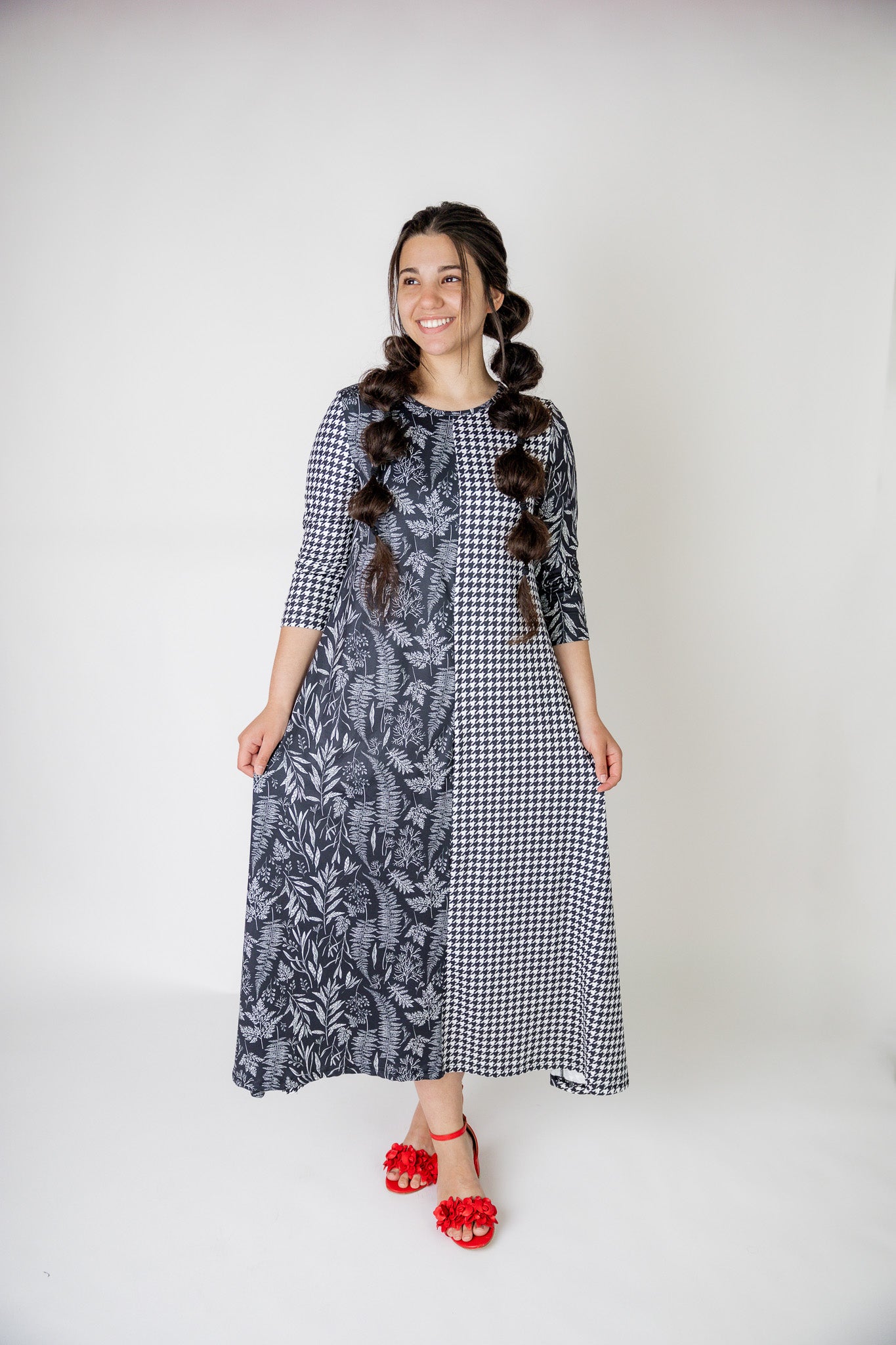 modest 3/4 sleeve long dress pretty prints