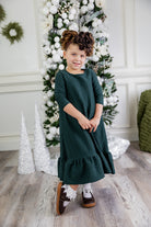 girls modest ruffle dress solids mommy and me classy textured material