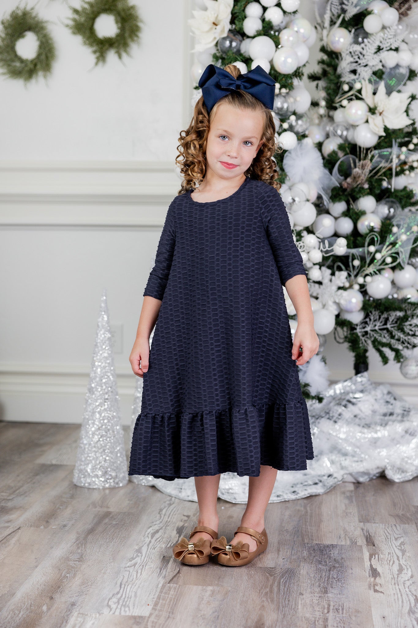 girls modest ruffle dress solids mommy and me classy textured material