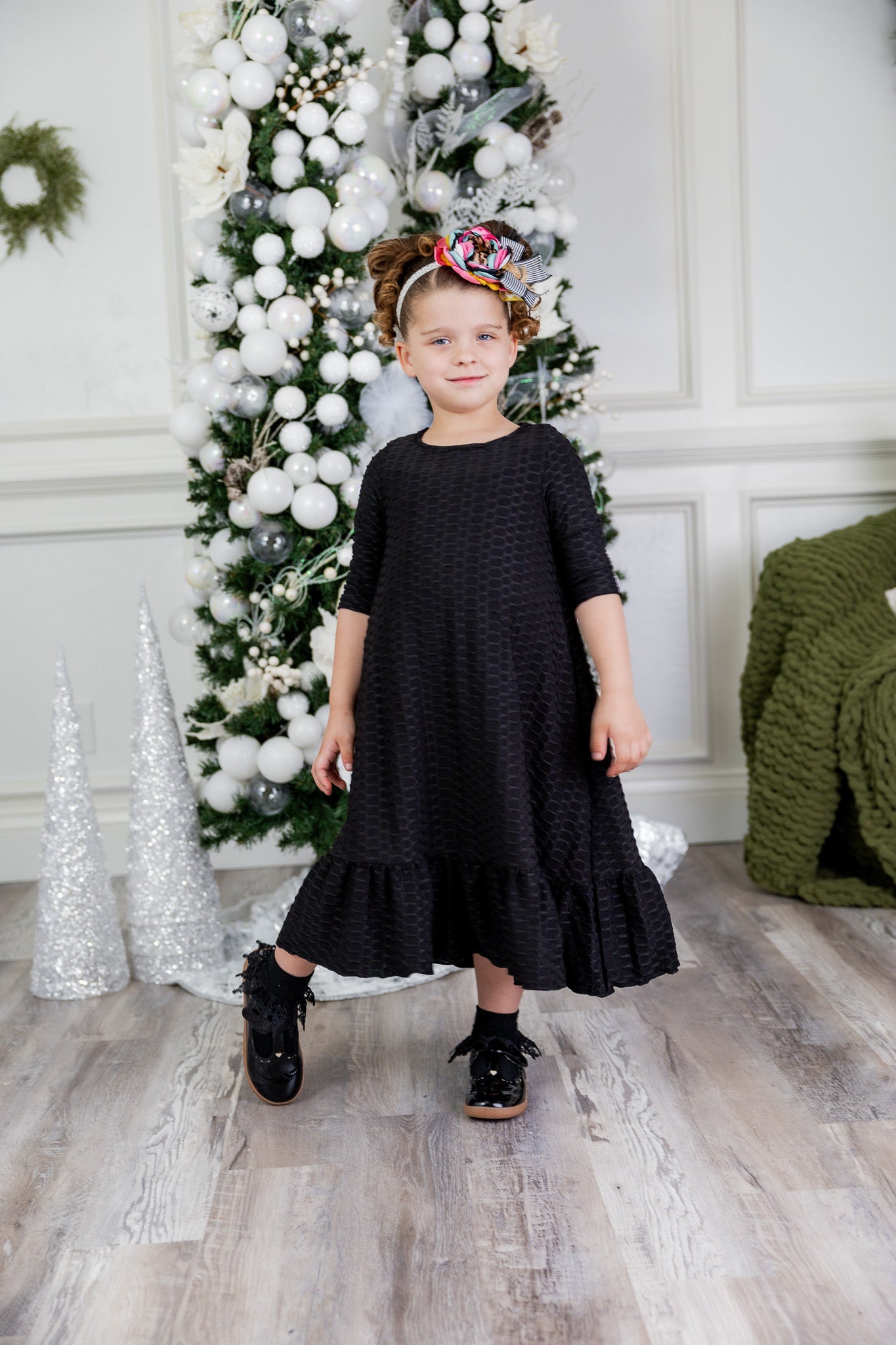 girls modest ruffle dress solids mommy and me classy textured material