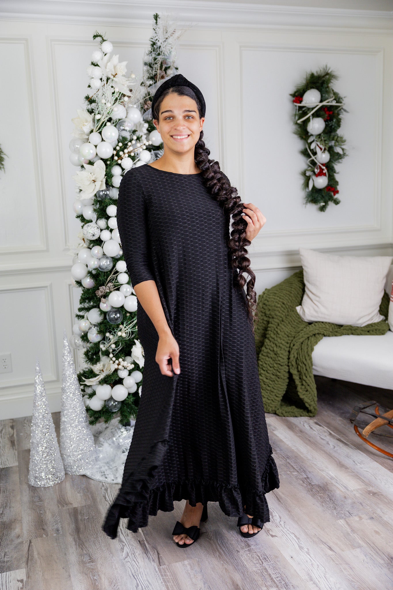 long modest ruffle dress solids mommy and me classy textured material