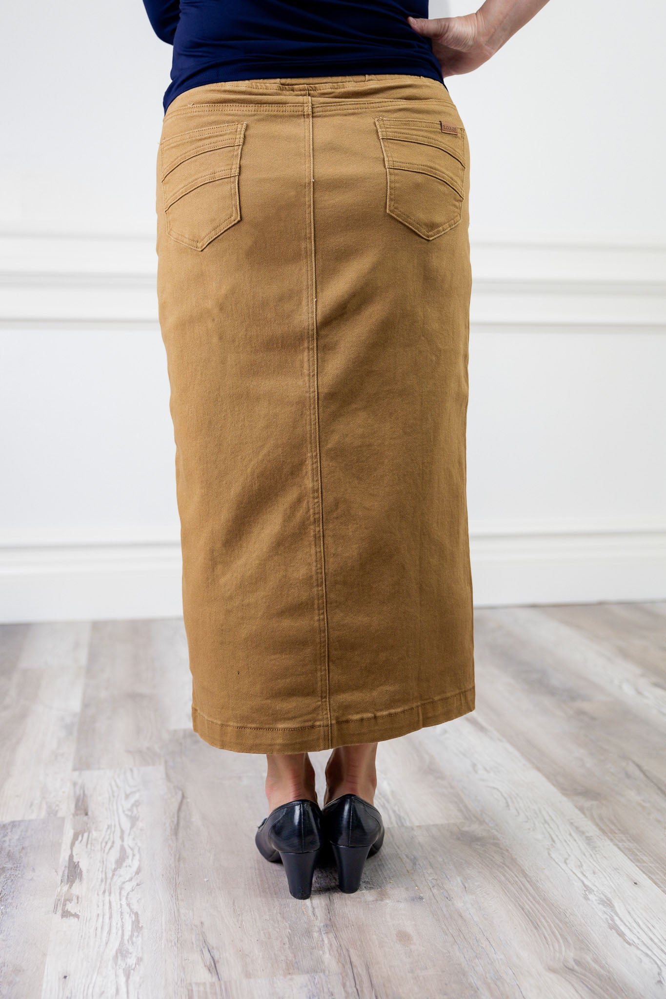 modest denim skirts in 34" length 