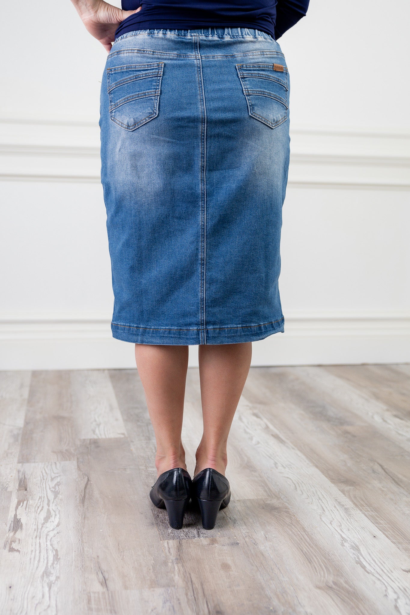 modest denim skirts in 27" length