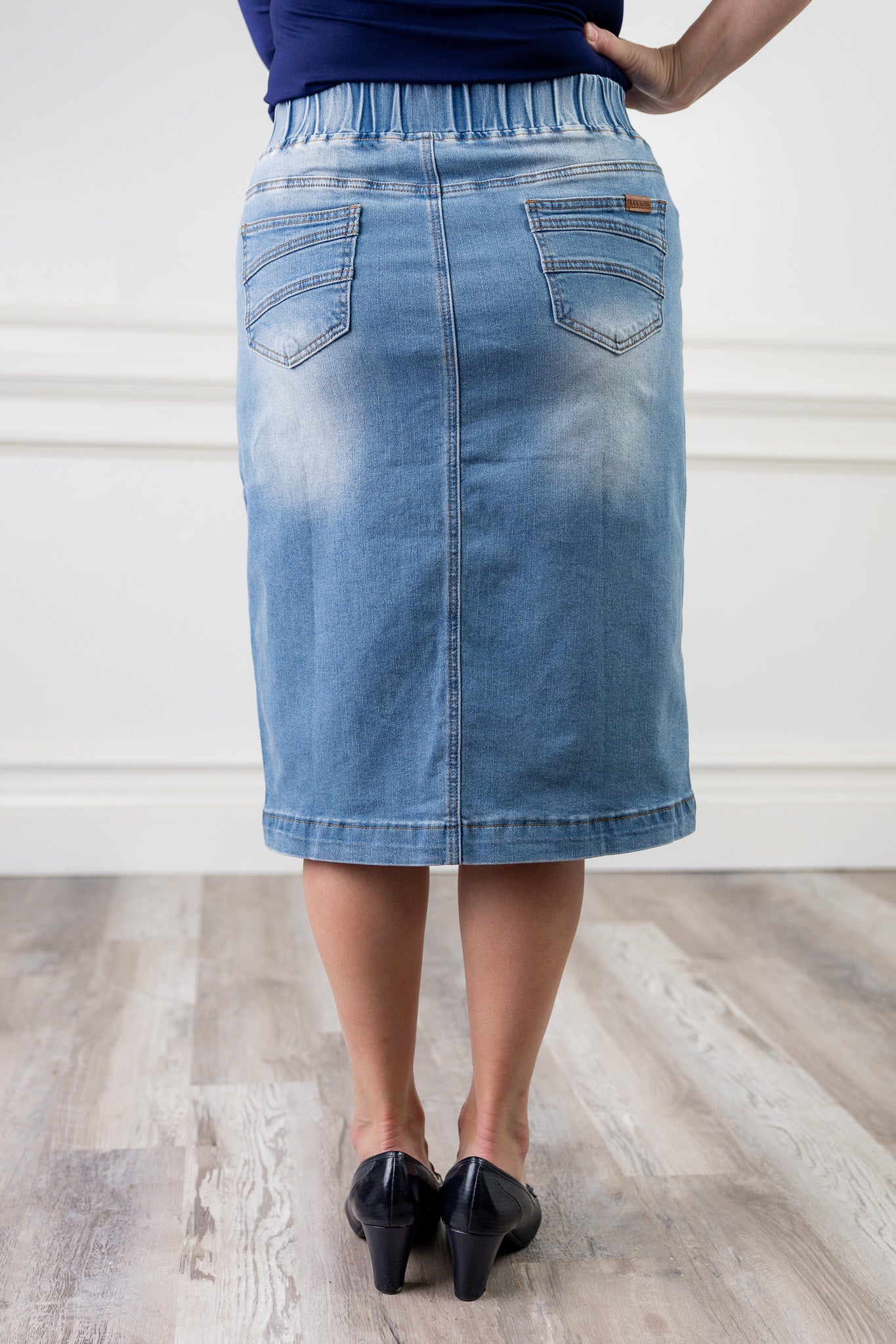 modest denim skirts in 27" length