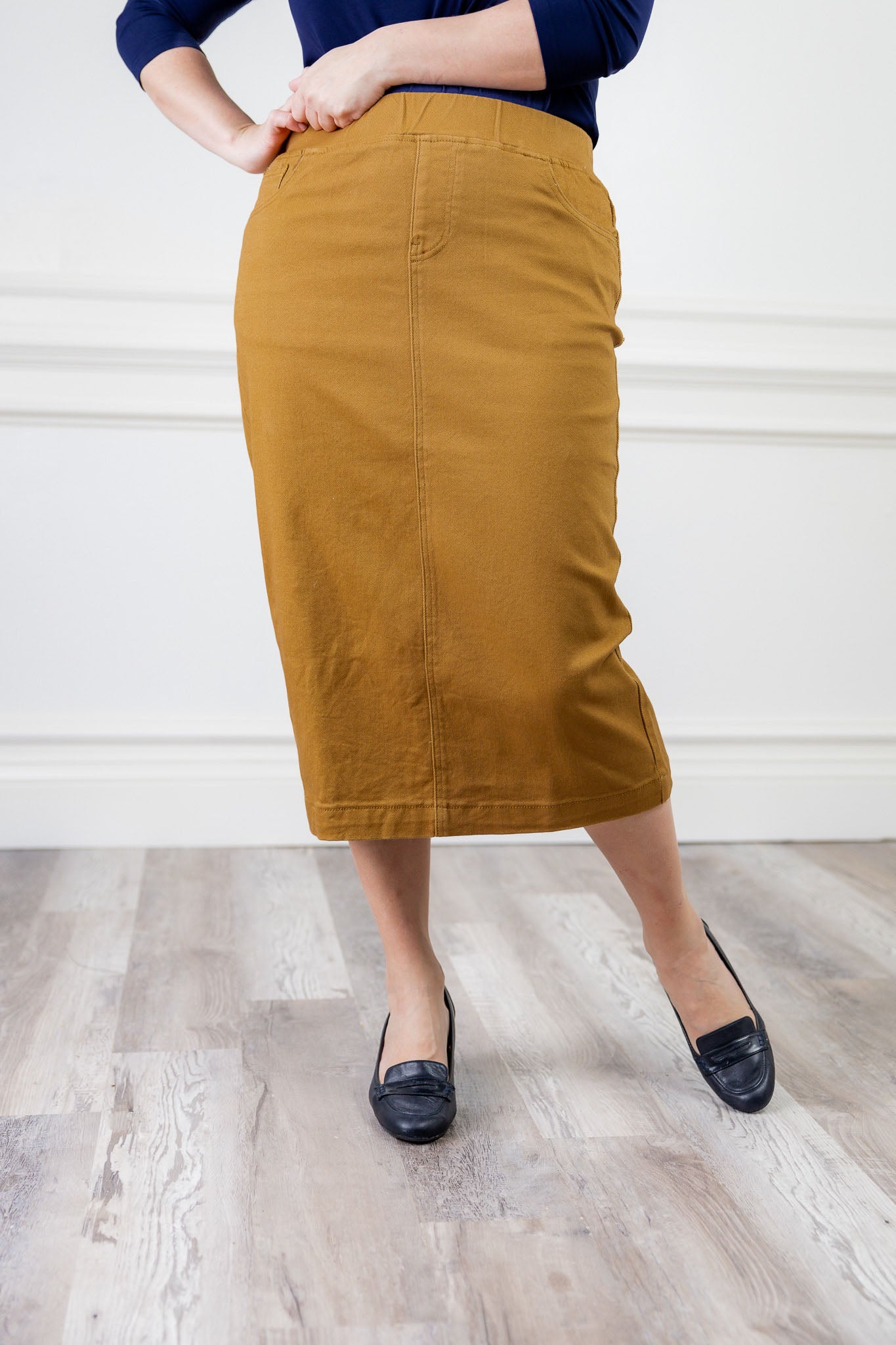 modest denim skirts in 31" length 