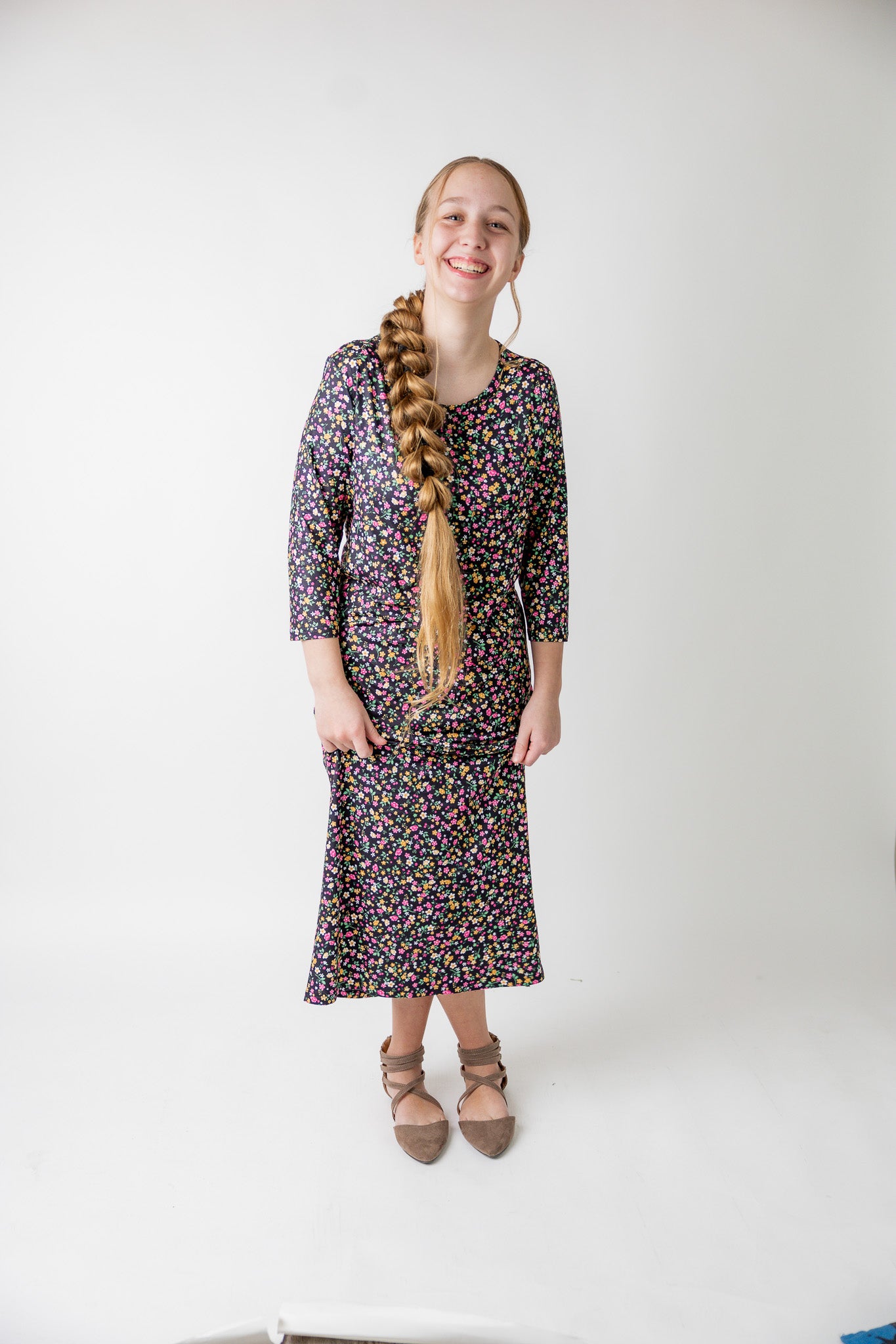 3/4 sleeve casual dress prints and solids