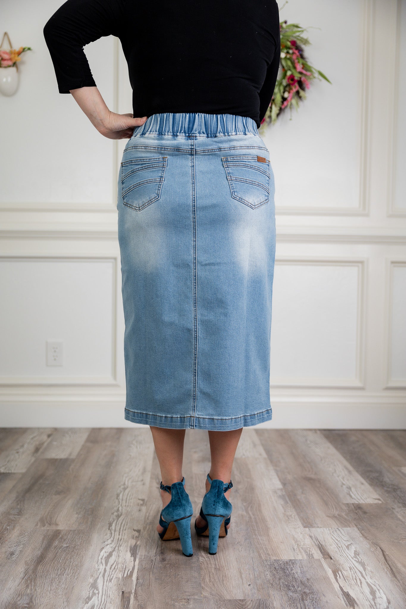 modest denim skirts in 31" length 