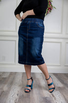 modest denim skirts in 27" length