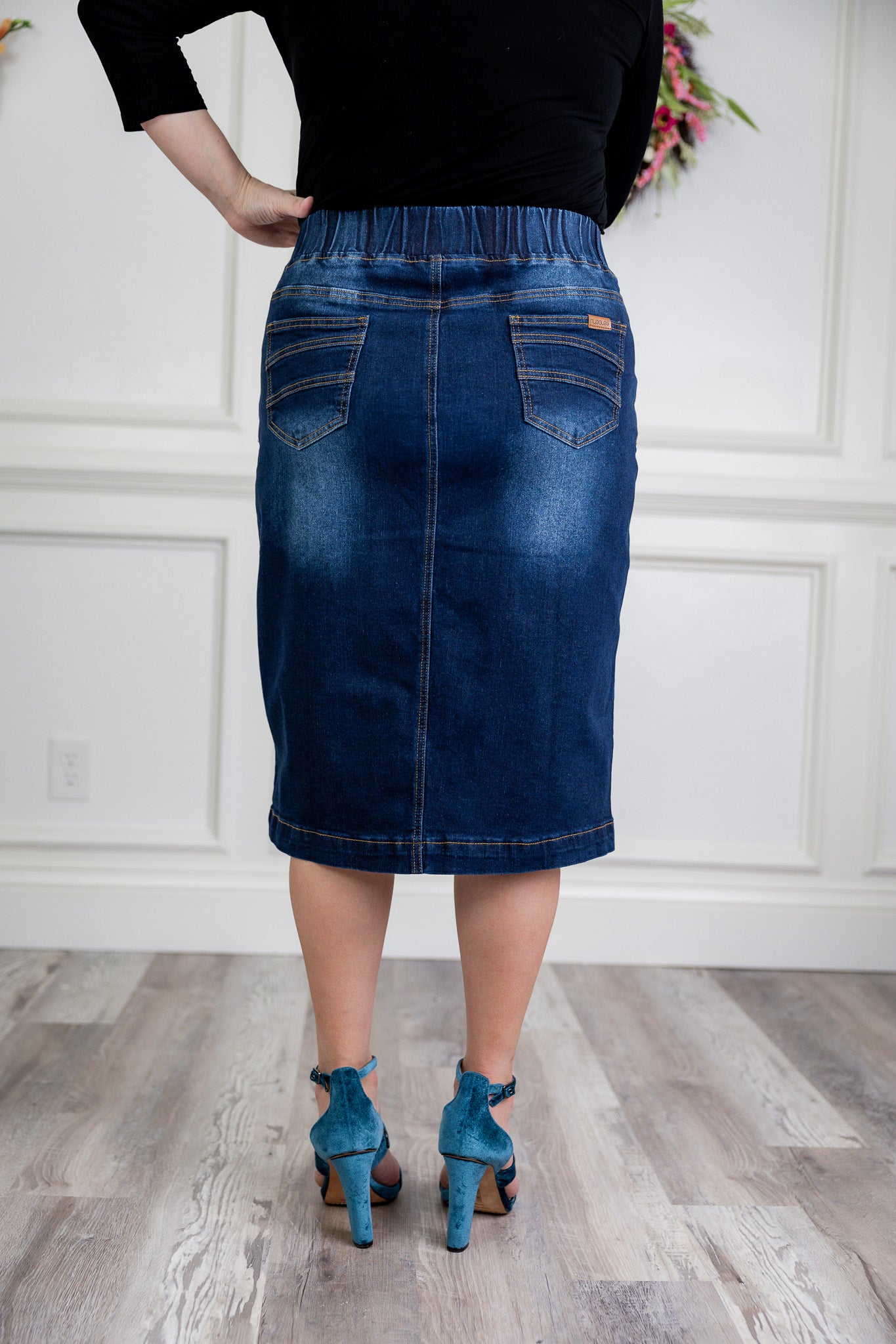 modest denim skirts in 27" length