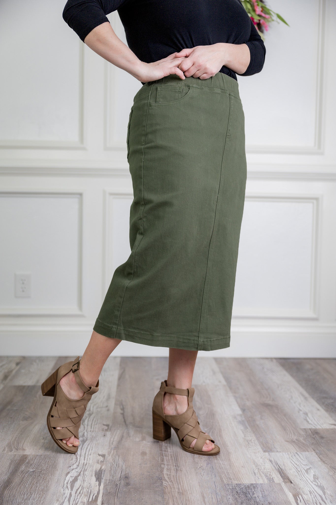 modest denim skirts in 31" length 