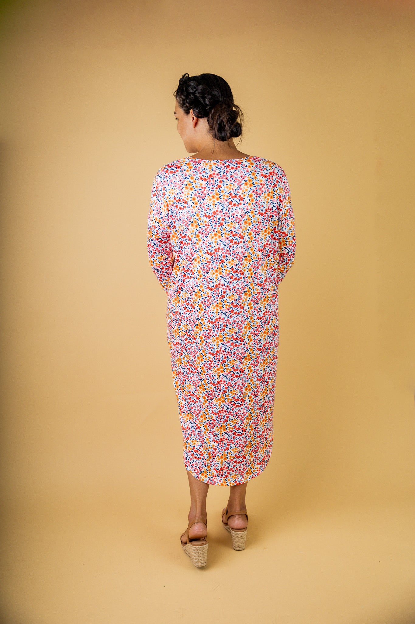 modest long sleeve shirt-tail dress pretty prints