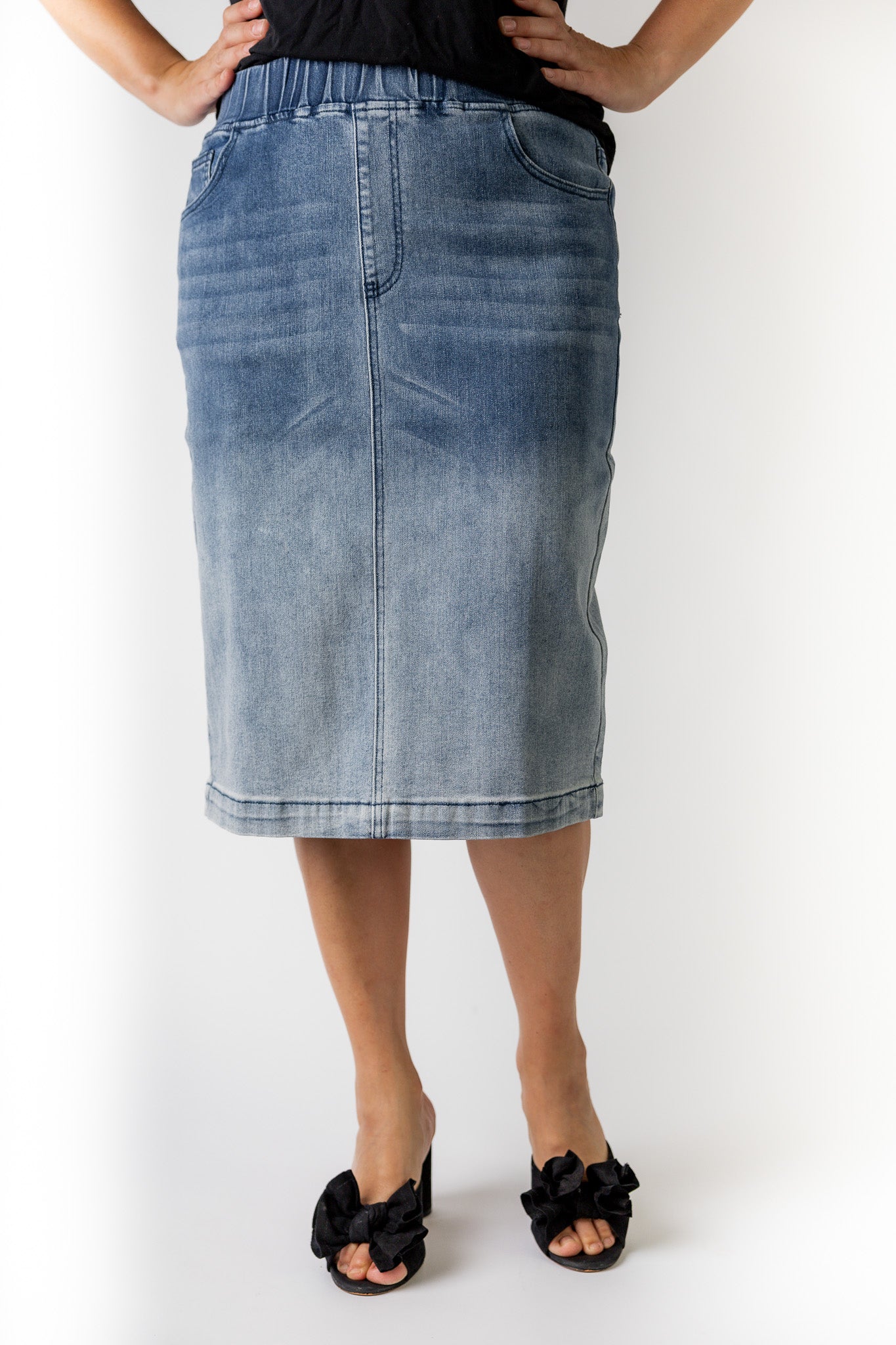 modest denim skirts in 27" length