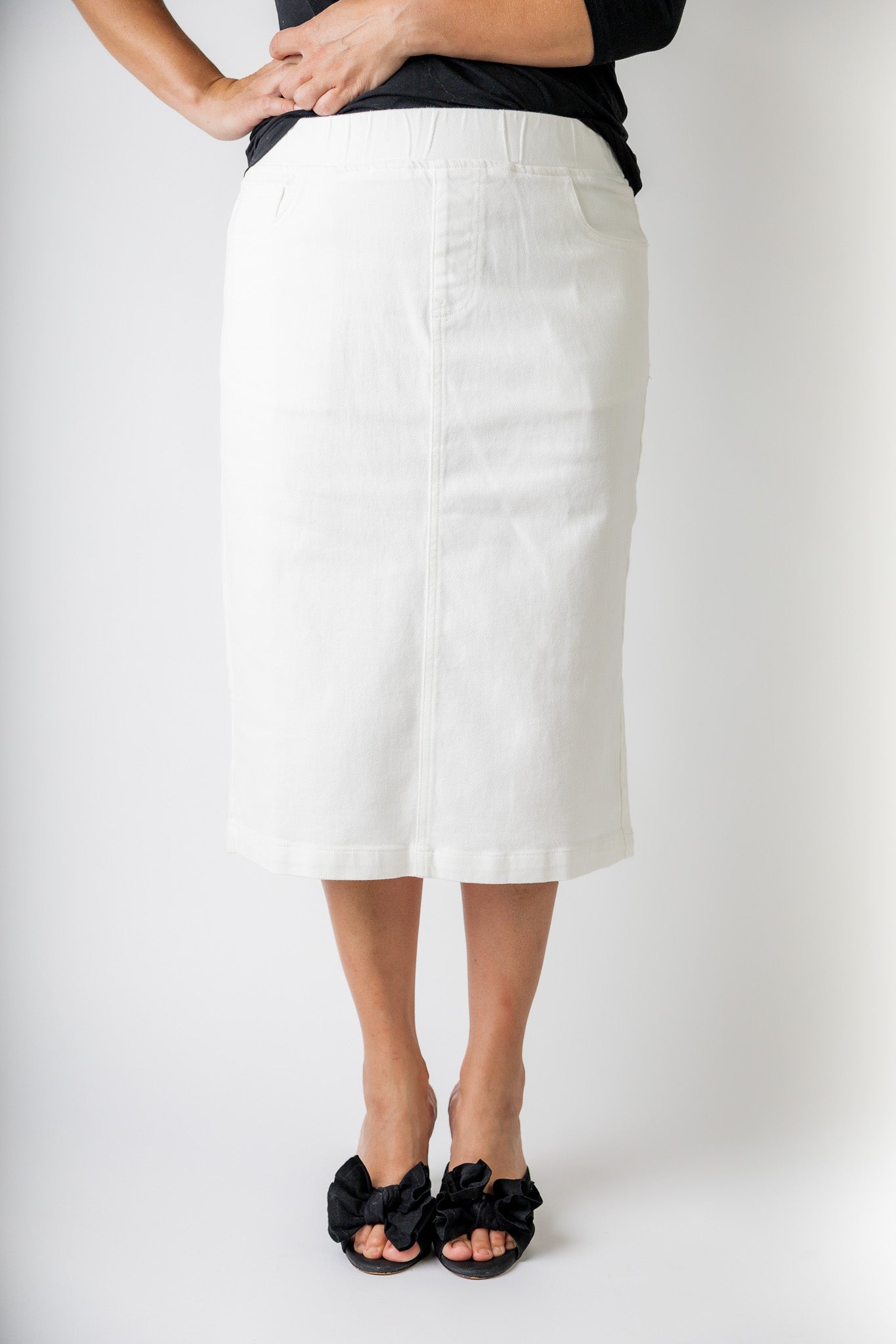 modest denim skirts in 27" length