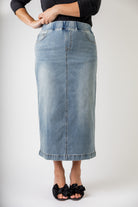 modest denim skirts in 34" length