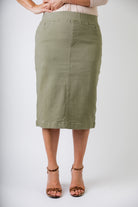 modest denim skirts in 27" length