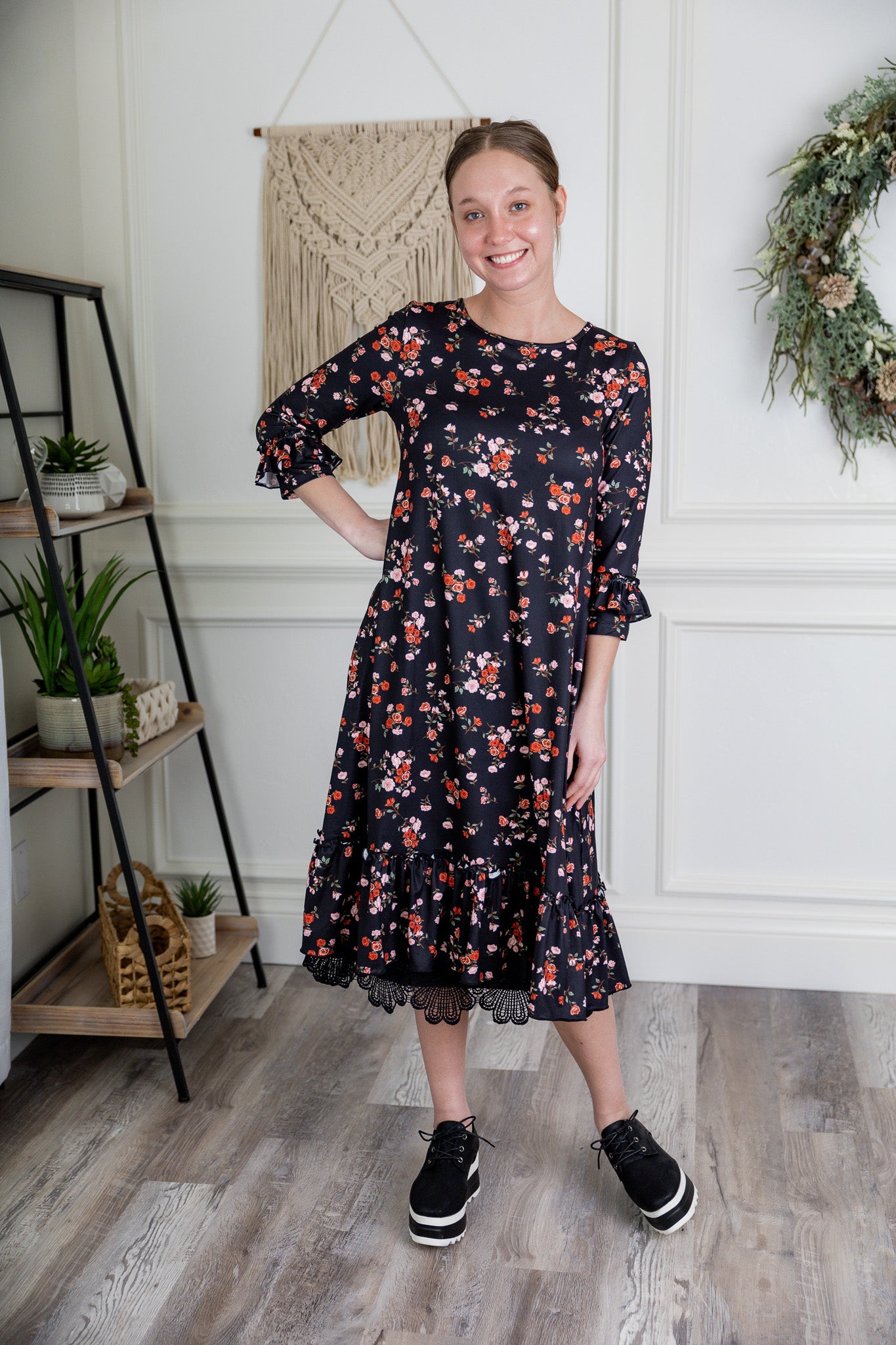 midi ruffled dress modest pretty prints